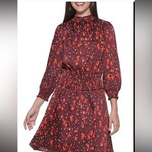 Karl Lagerfeld Paris printed smocked-waist A-line dress - Size 8